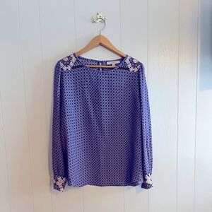 LOFT Blue and Mauve Patterned Blouse